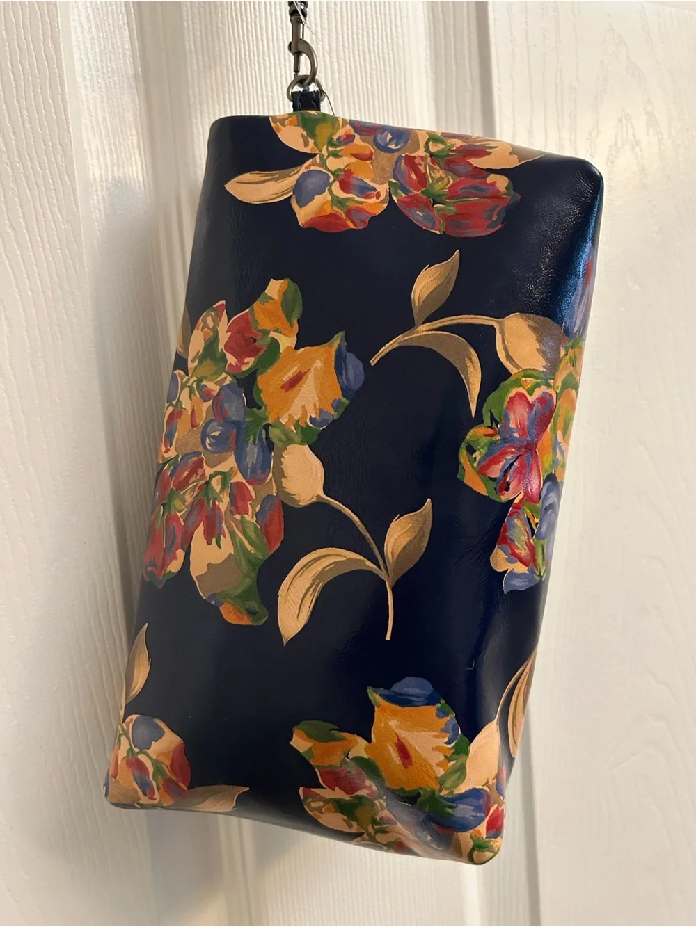 Patricia Nash Navy Leather Floral Zip Wristlet